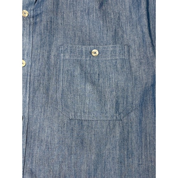 MACK WELDON Mens Chambray Button Down Shirt Blue Long Sleeve Pockets Large - Picture 2 of 8